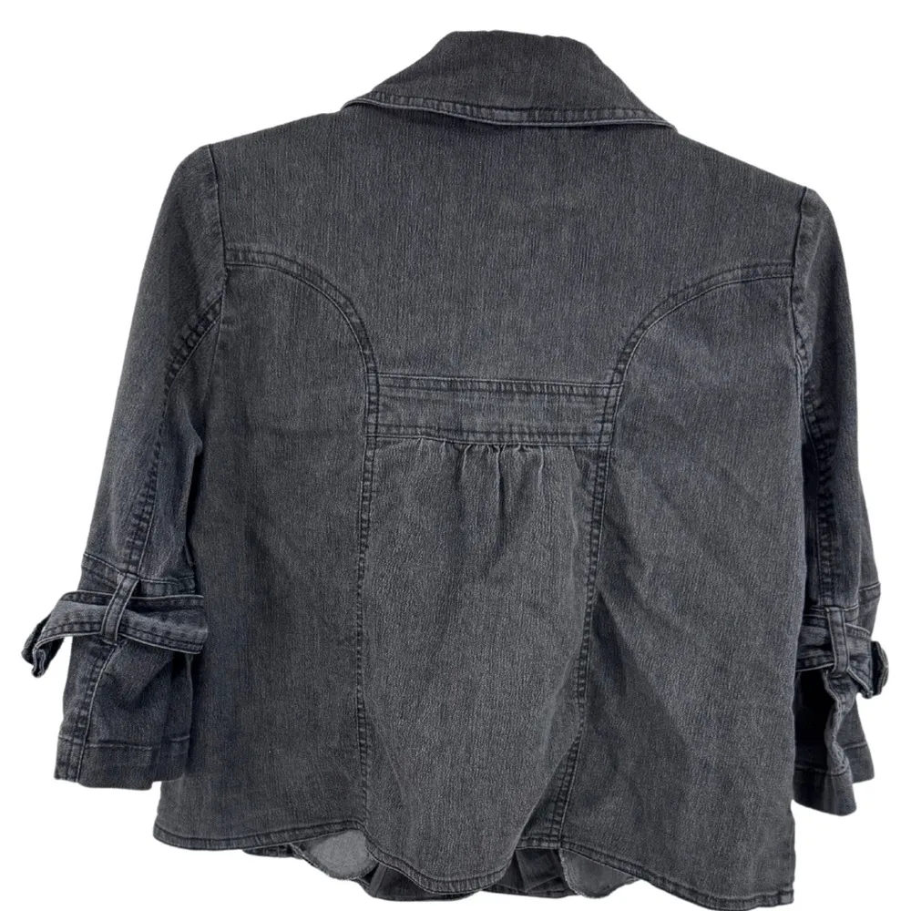 Sandro Sportswear stretchy black washed denim 3/4 sleeve jacket shirt S casual - Image 2