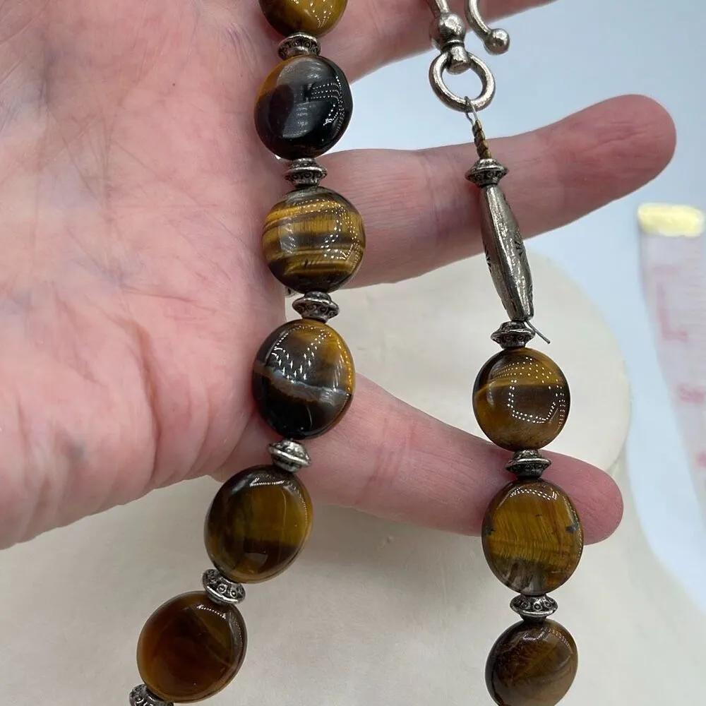 Tiger Eye coin beaded Artisan made necklace. - Image 2