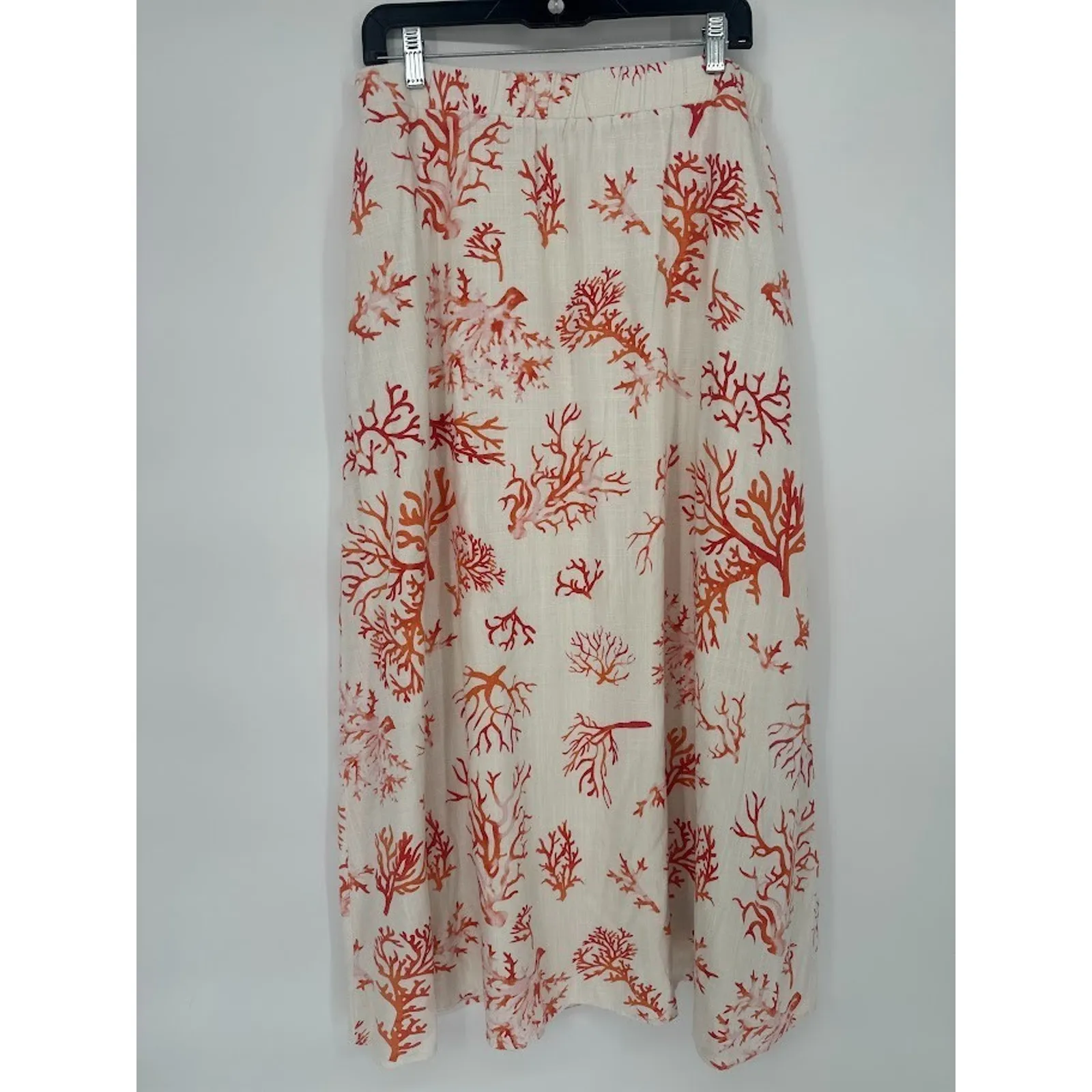Soft Surroundings White Coral Beach Print Linen Blend Maxi Skirt Size Medium - Image 3