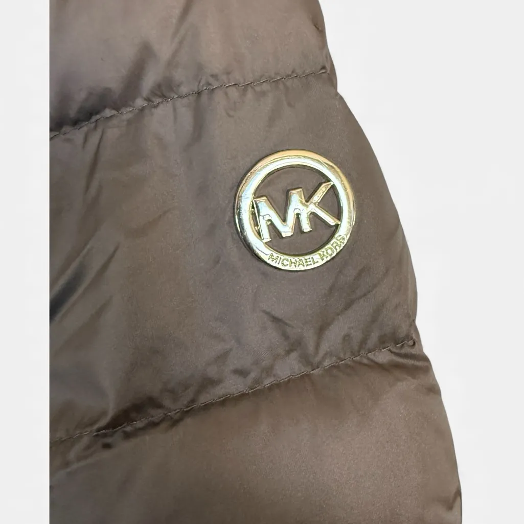 MICHAEL Michael Kors Hooded Packable Puffer Coat Size Large Color Taupe Tan - Image 3