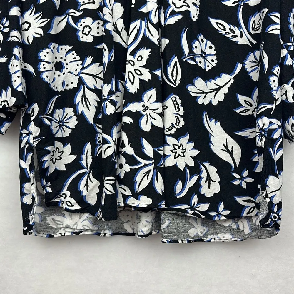 Floral Linen Oversized Blouse V-Neck Tunic Sz S - Image 2