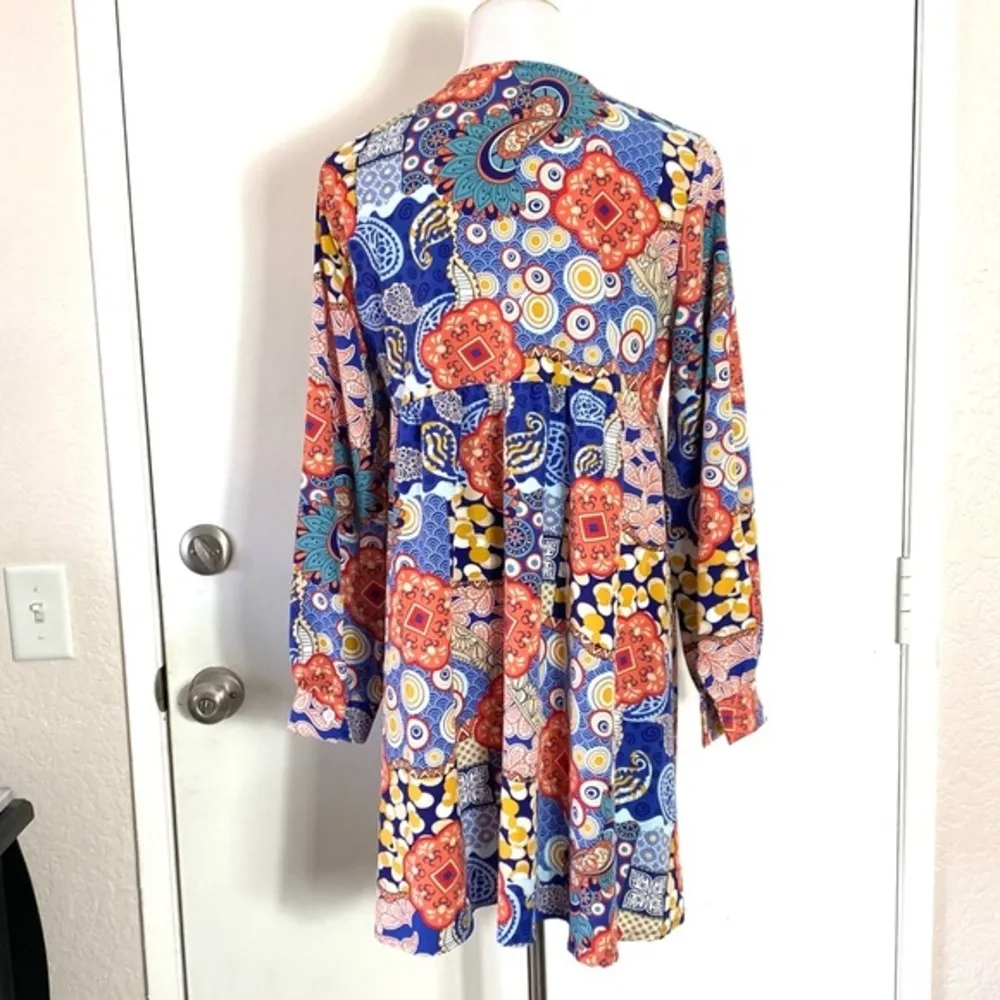 Colorful Paisley Empire Waist Dress Size L - Image 2