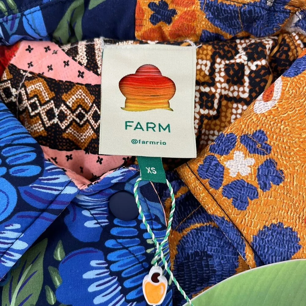 NWT FARM Rio Women's Mixed Yawanawa Reversible Puffer In Blue Multi Size XS - Image 4