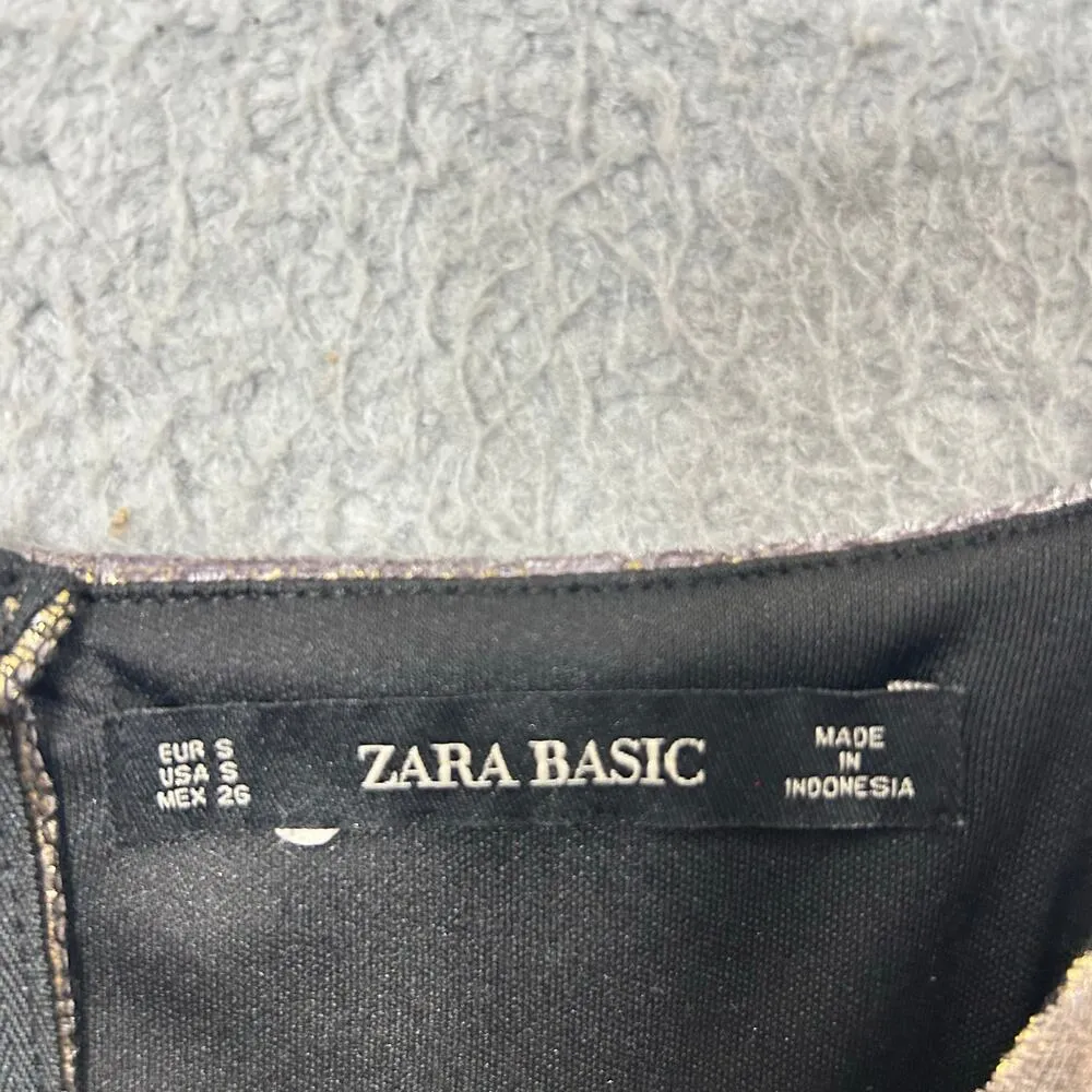 Zara Dress Womens S Metallic Gold Spagetthi‎ Strap Pleated Mini Party Cocktail - Image 3