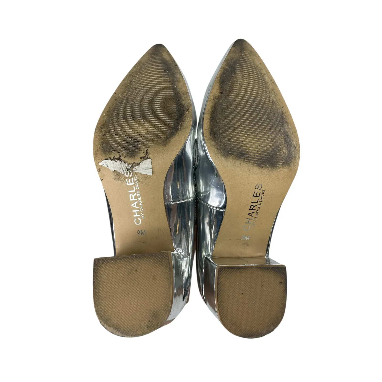 Charles By Charles David Sliver Metallic Pointed Toe Block Heels Pump Shoes 9M - Image 3