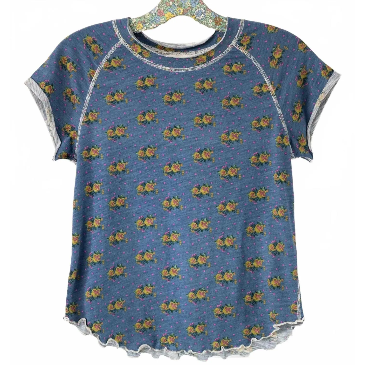 Natural Life Lily Cotton Short Sleeve Tee Shirt Blue Polka Dot Floral Small - Image 2