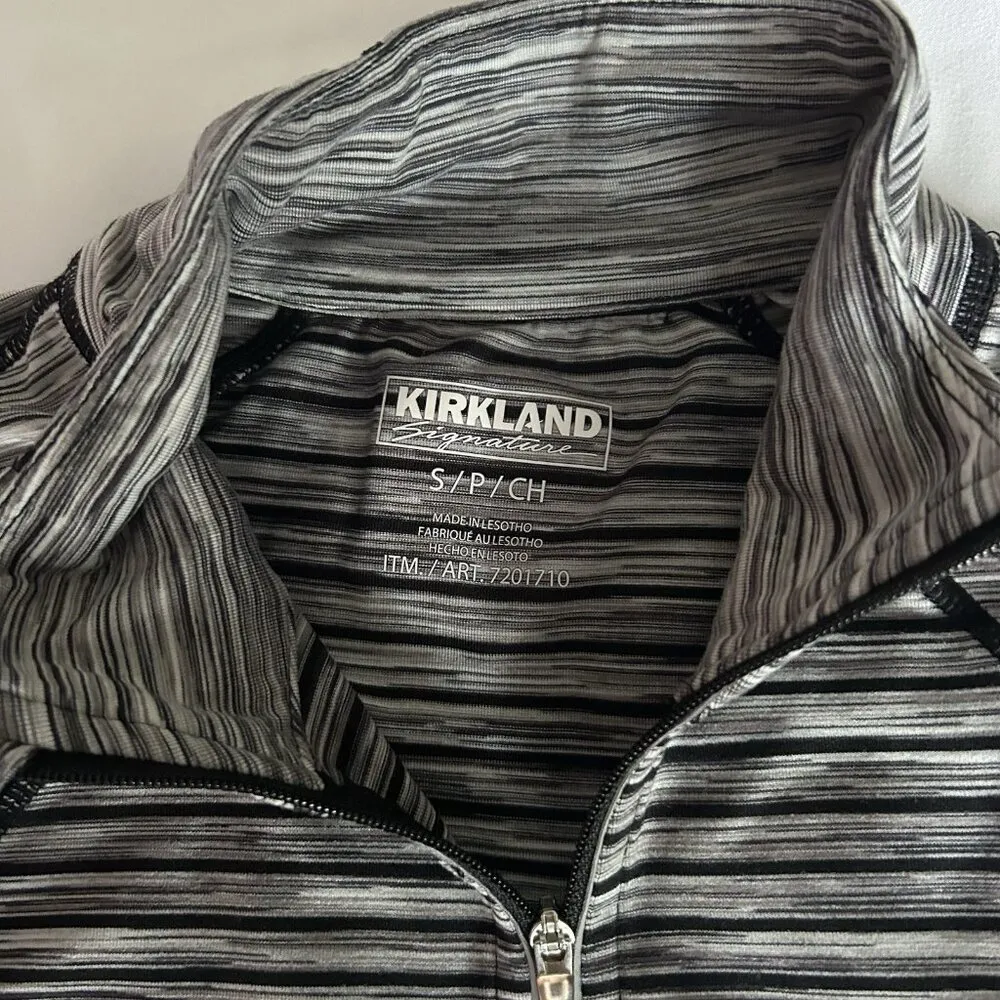 Kirkland Signature Womens Small S Pullover Black Gray Striped 1/2 Zip Yoga - Image 2