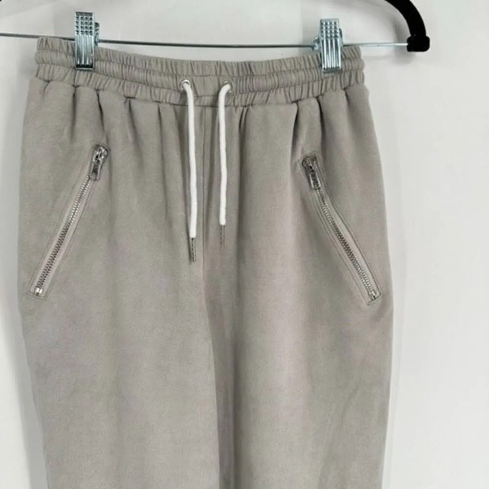 MissGuided High Waisted Drawstring Micro Suede Moto Style Jogger Pants Gray Size Size 2 - Image 3