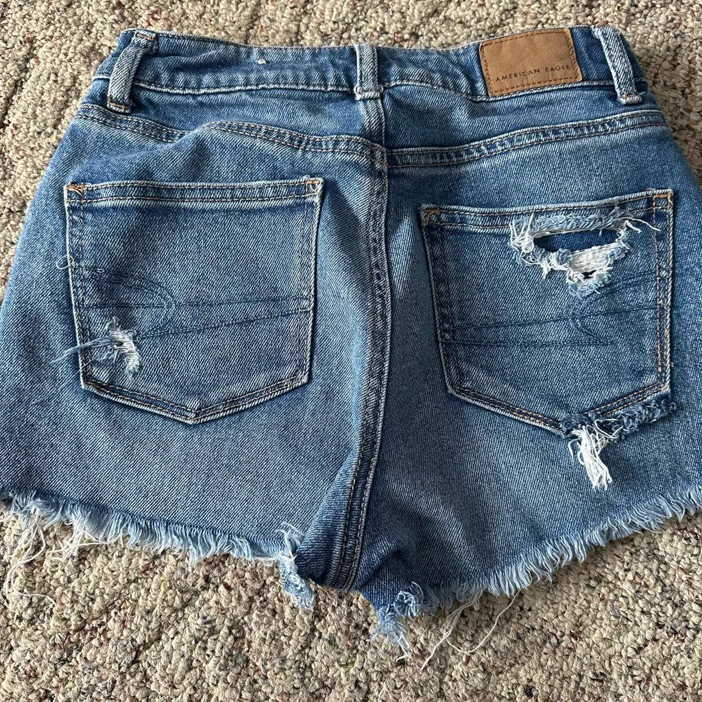 American Eagle Outfitters Ripped Blue Jean Shorts - Image 2