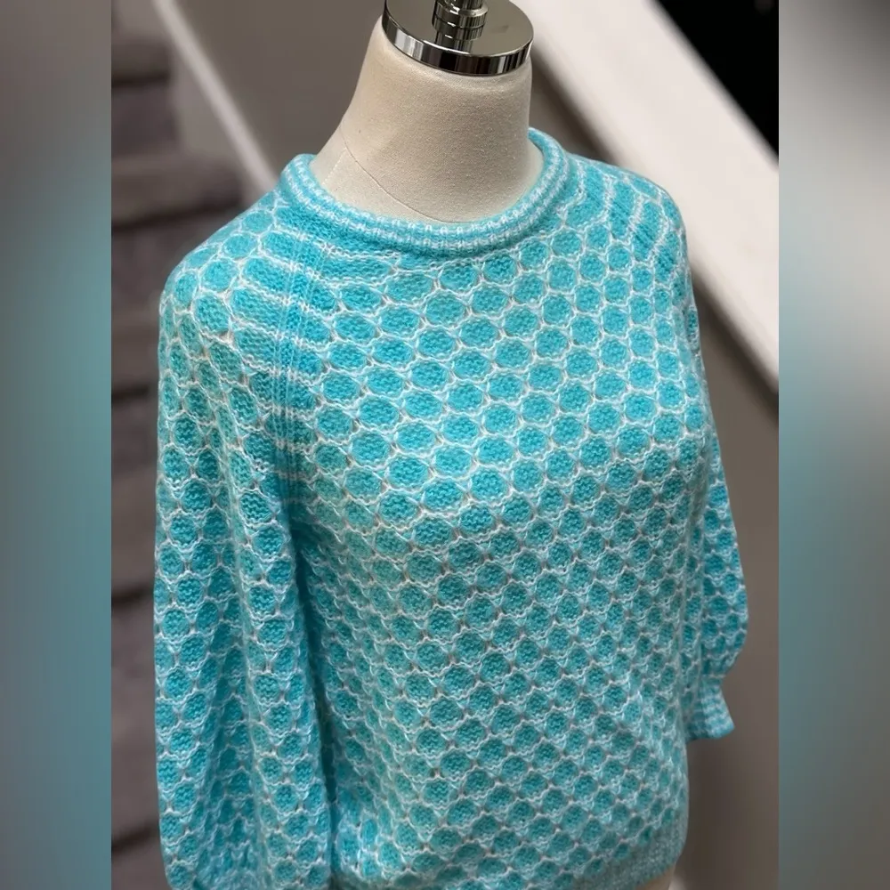 Lilly Pulitzer Wool Blend Corabella Turquoise Shore Honeycomb Sweater Women’s XS - Image 6