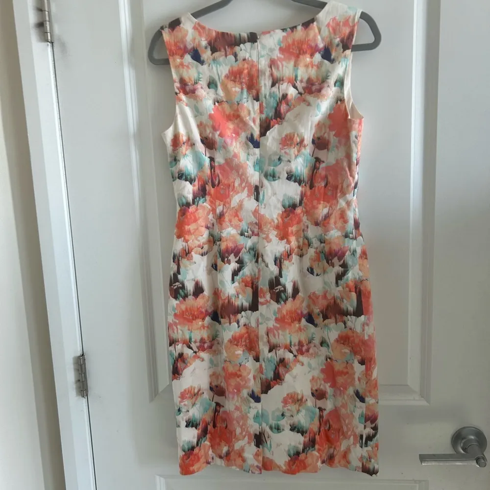 L K Bennett Dress Size 6 Coral Duchess Dress Elegant Watercolor Work Career - Image 6