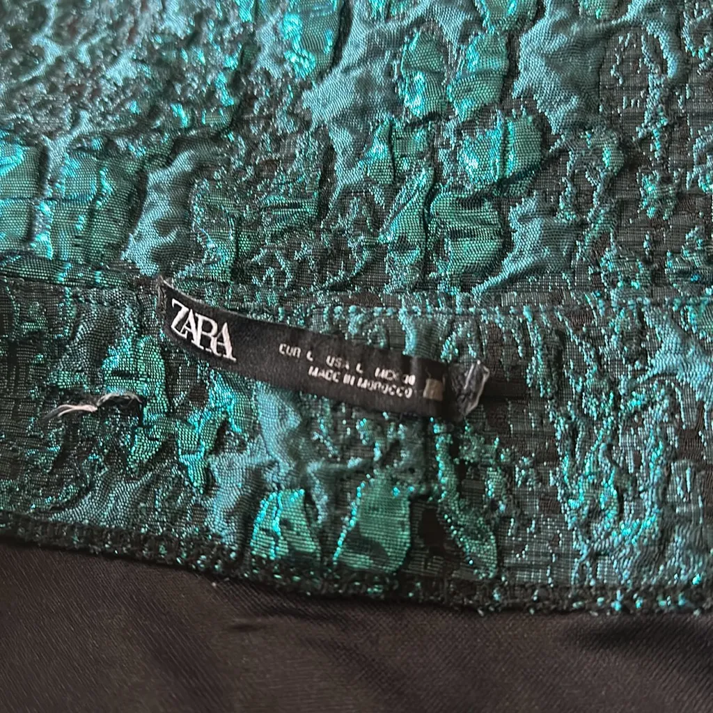 NWOT ZARA BLOGGERS FAV FESTIVE TEAL RUFFLE JACQUARD MINI SKIRT - Image 6