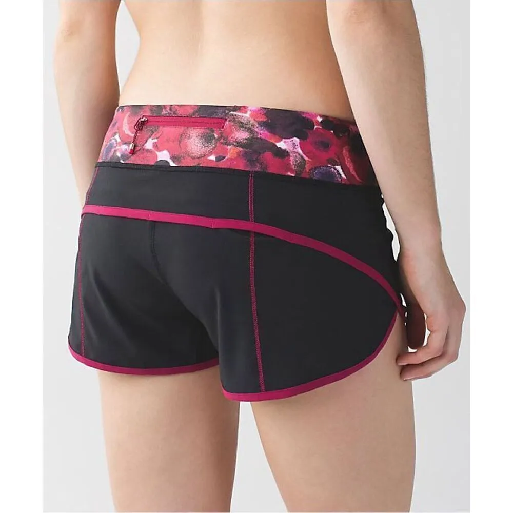 Lululemon Speed Short Black Poppy Petals Berry Rumble Trim Size 6‎ - Image 7