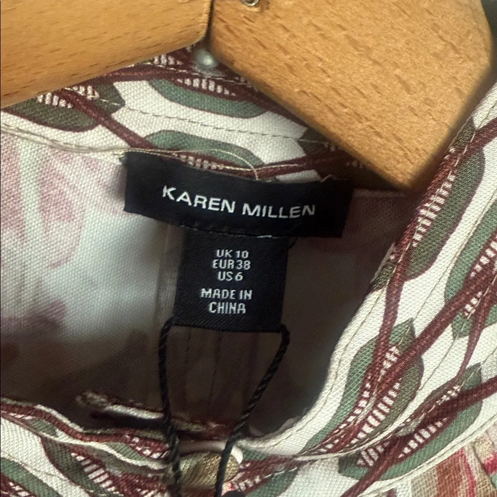 NEW Karen Millen Linen Viscose Border Print Floral Woven Blouse 6 - Image 6