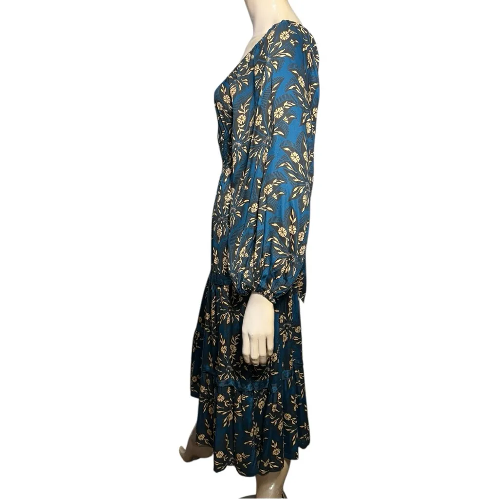 Omika Women’s Sz XS Marli Sapphire Blue Floral Print Tie Back Monica Midi Dress - Image 4