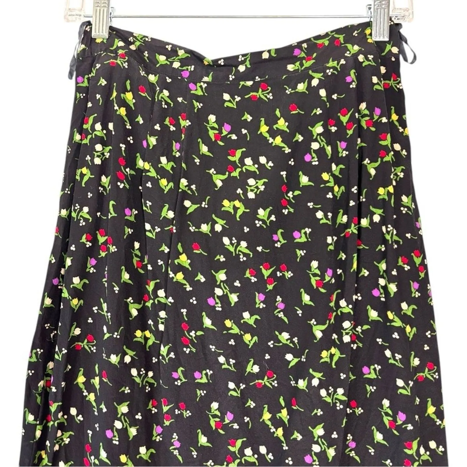 Vintage Dark Floral 100% Silk Blouse & Skirt Set Black Fairy Cottagecore size 6 - Image 9