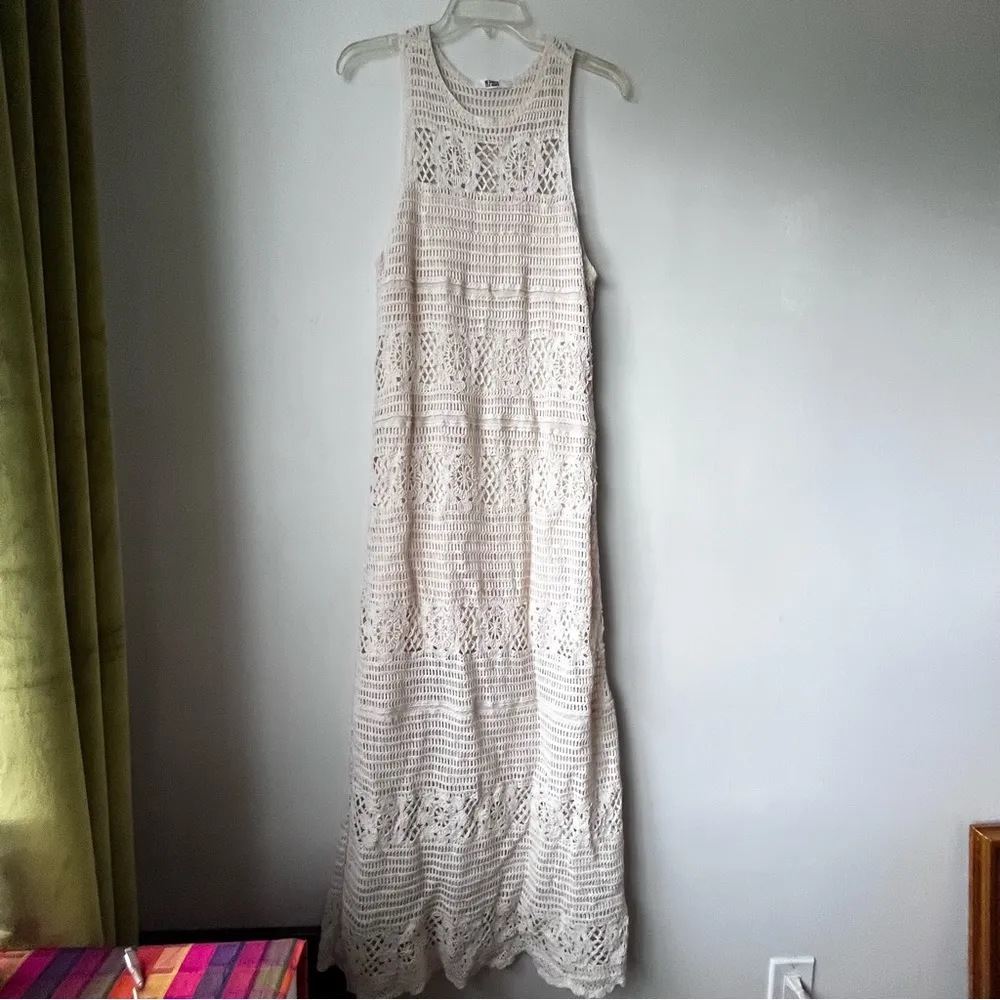 Beige Crochet You Love Me Maxi Dress M - Image 4