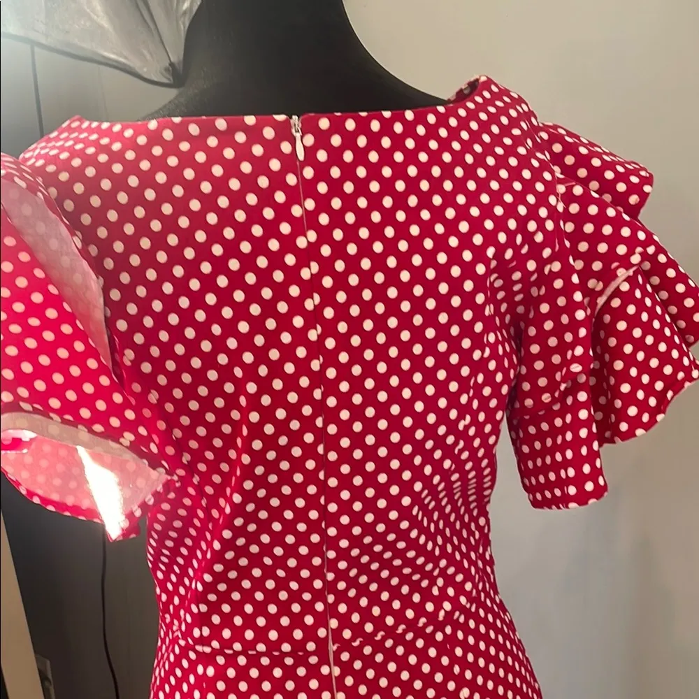Polka Dot Ruffle Sleeve Dress red and white like new - Image 3