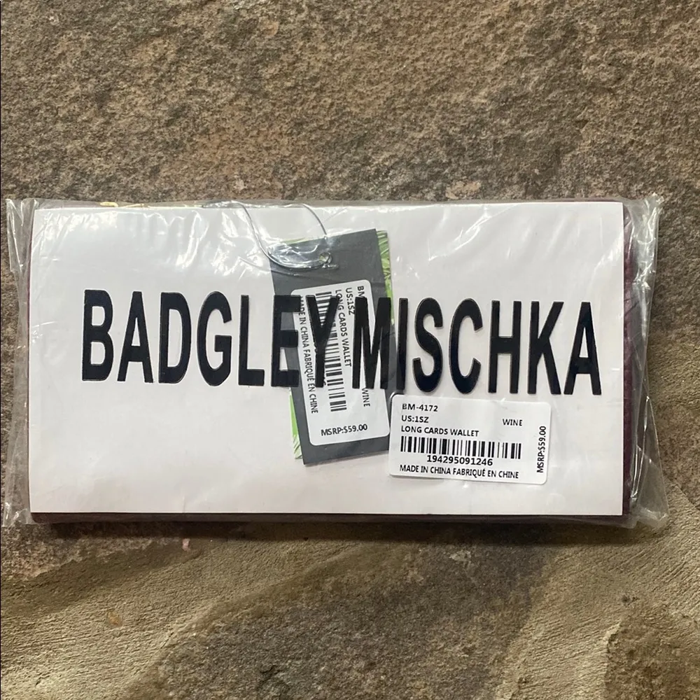 Badgley Mischka burgundy wine Long Card Wallet clutch nwt vegan leather - Image 2