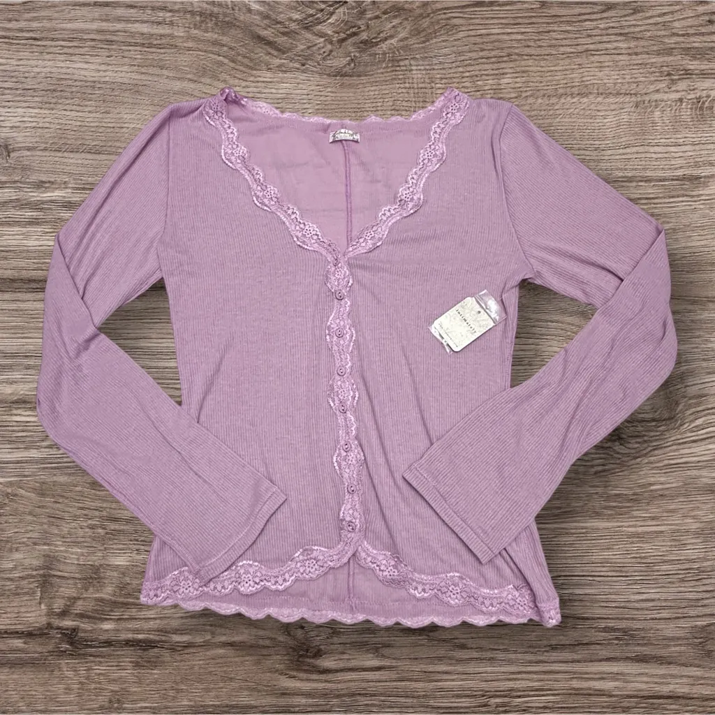 NWT Free People Big Love Rib Cardi in Plum Blossom - Image 4