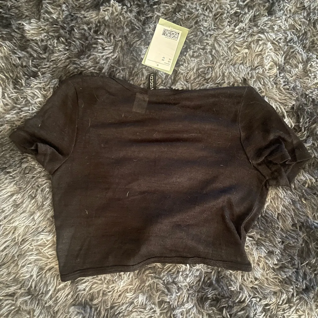 Stylish Mesh Black Tie-Front Crop Top - Size XS - NWT - Image 7