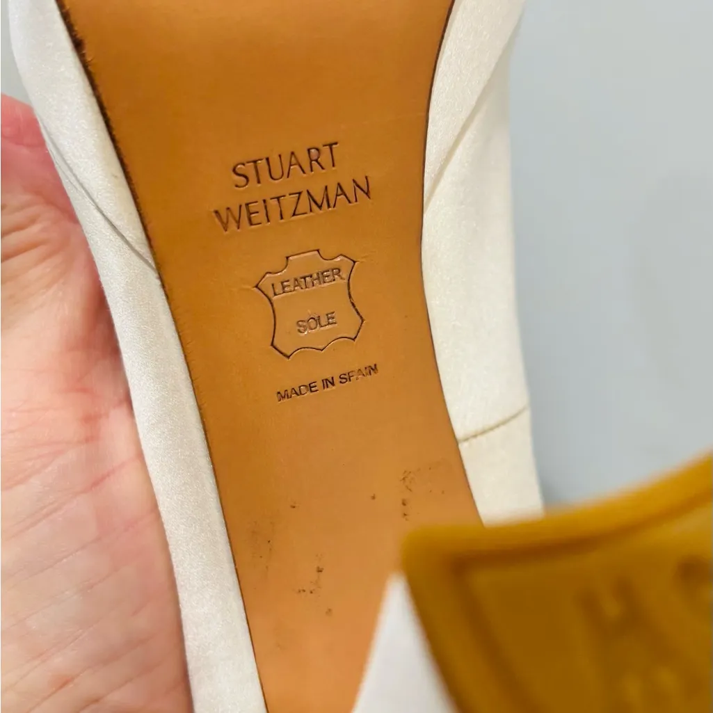 Stuart Weitzman  White Satin Platform High Heels - Image 7