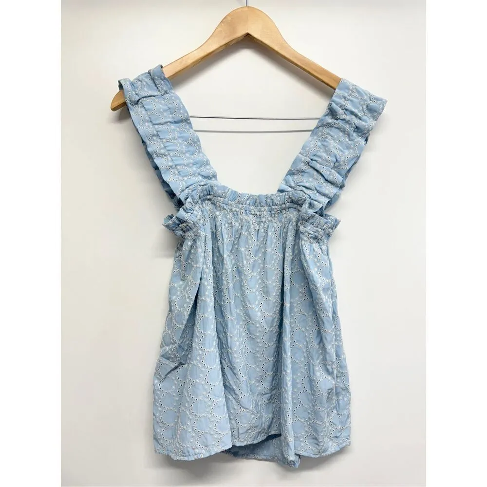 Aqua Eyelet Top Size Large Blue Ruffle Pullover Wide Strap‎ Woven Tank NEW - Image 7