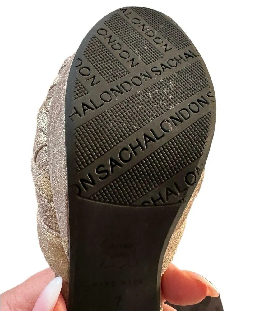 SACHA LONDON GOLDTONE METALLIC LEATHER ANKLE STRAP PLATFORM HAND MADE SHOES 7 Size undefined - Image 8