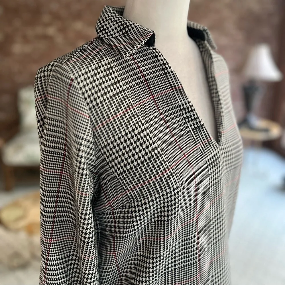 Zara Dress Houndstooth Plaid Mini Faux Leather Zipper XS A-line Casual Party Mod - Image 15
