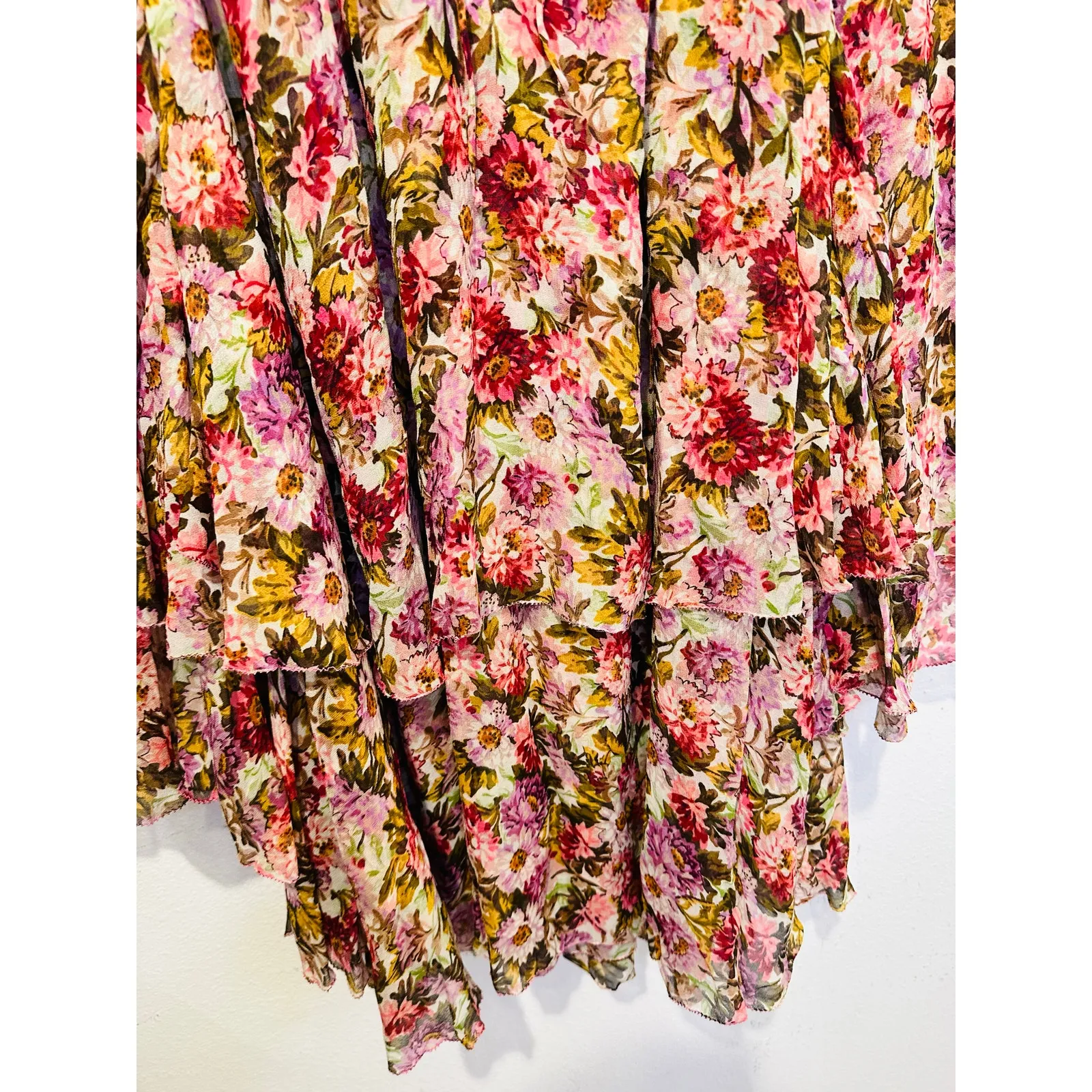 NWT DǑEN Women's Pink Floral Idette Tiered Ruffle Silk - Image 11
