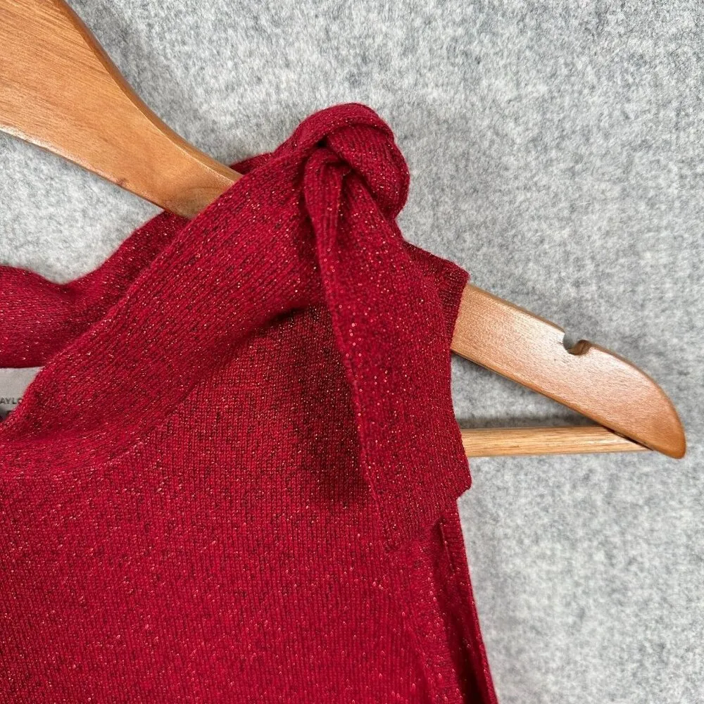 NWT Ann Taylor Loft Womens Sweater Tank Top Red Small Tie Wool Sleeveless Y2K - Image 6
