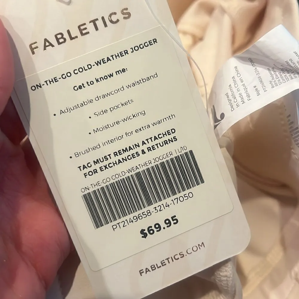 Fabletics On-The-Go Cold Weather Joggers in oat NWT L - Image 4