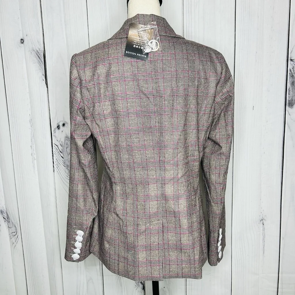 NWT Boston Proper Glen Plaid Single Button Lined Business Blazer Sz 12 Gray Pink - Image 8