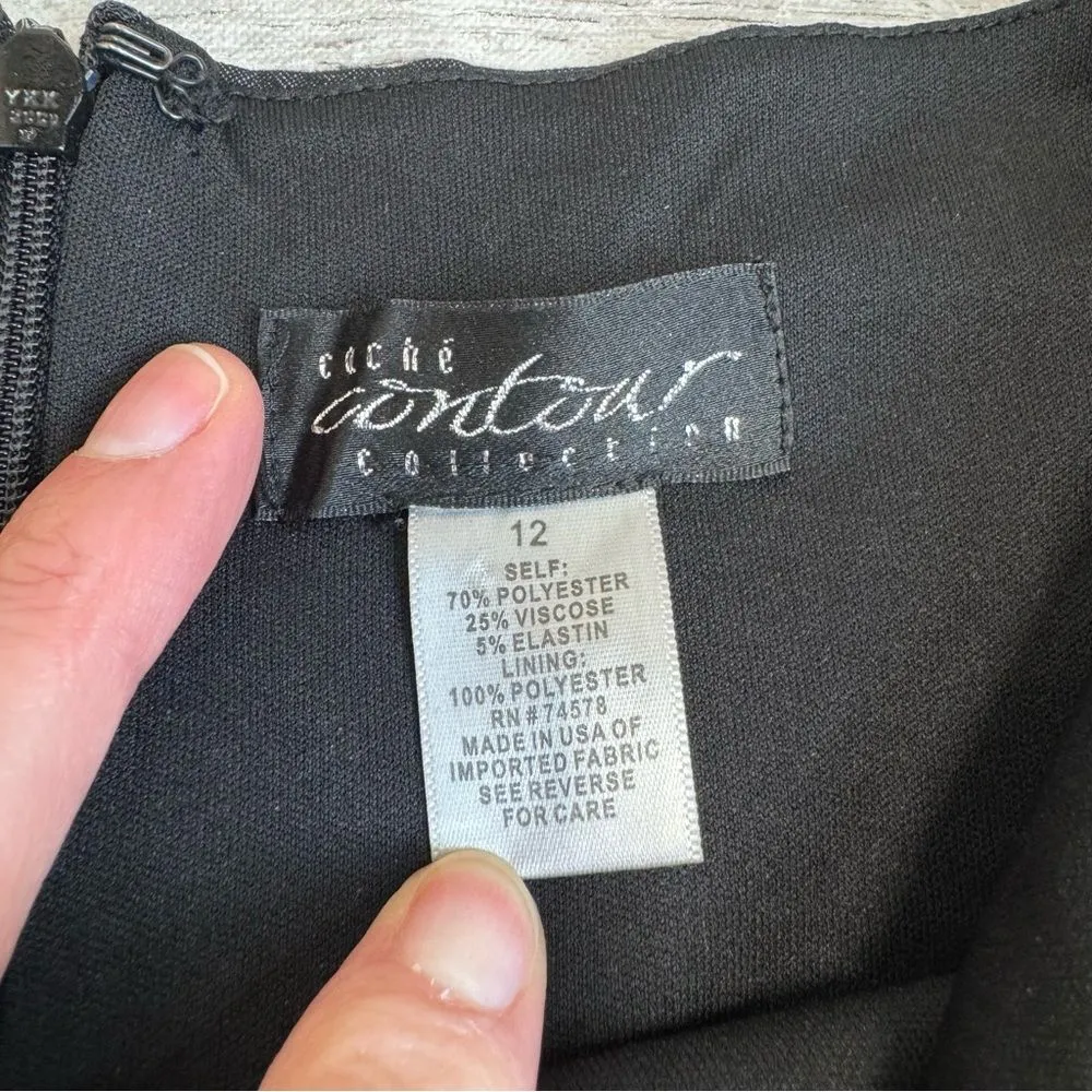 Cache Contour Collection Womens Sleeveless Belted Pencil Dress 12 Dark Grey Gray Gold - Image 6