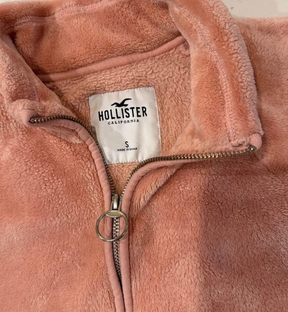 Hollister Half Zip Cropped Pullover Sweater Women's Small Fleece Pink Coquette - Image 3