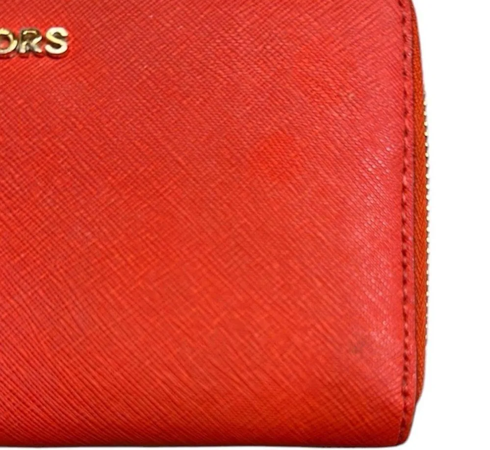 Michael Kors Red Safiano Leather Zip Around Continental Wallet - Image 6