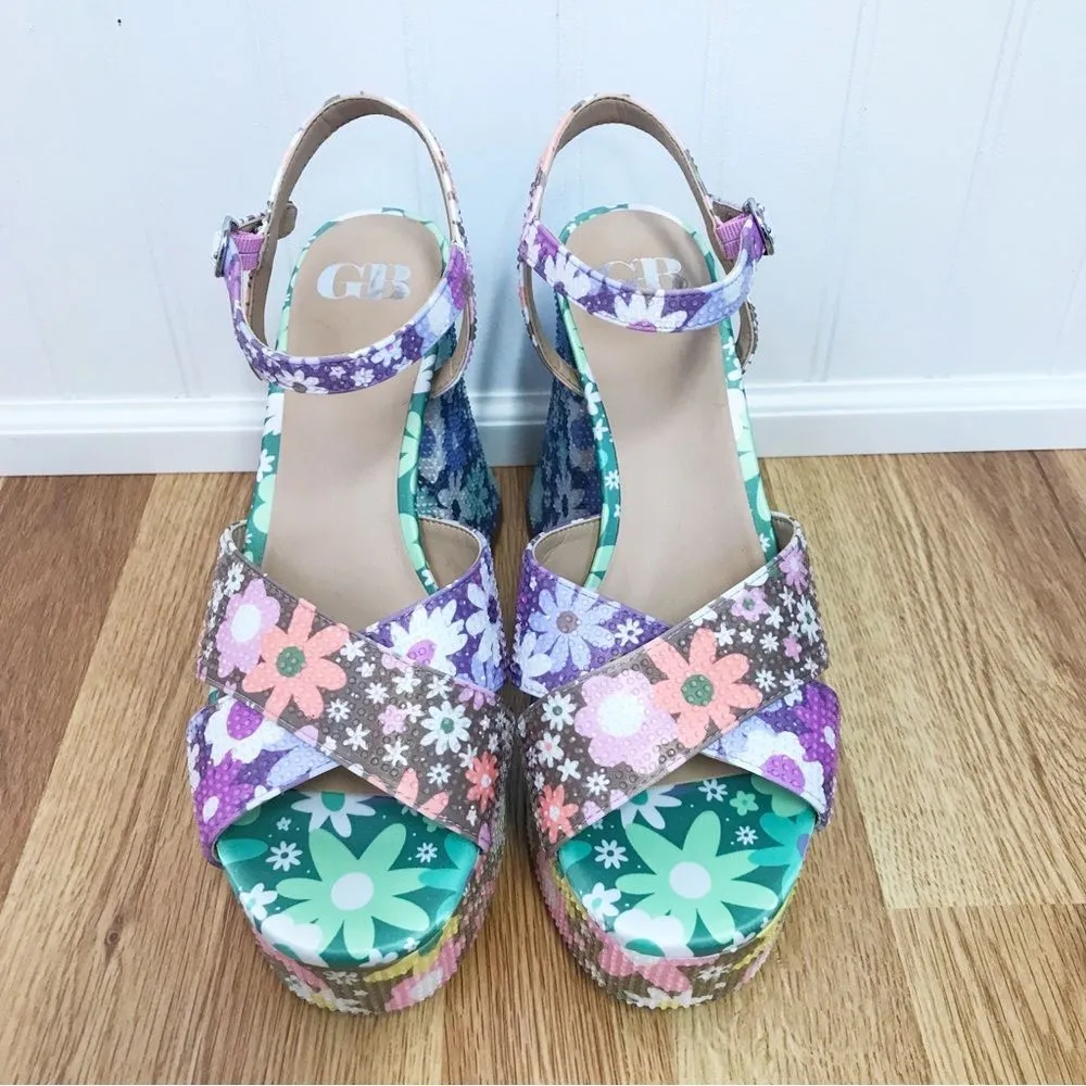 GIANNI BINI Ulti-Mate 70s‎ Floral Platform Sandals Strappy Chunky Heel Size 8.5 - Image 4