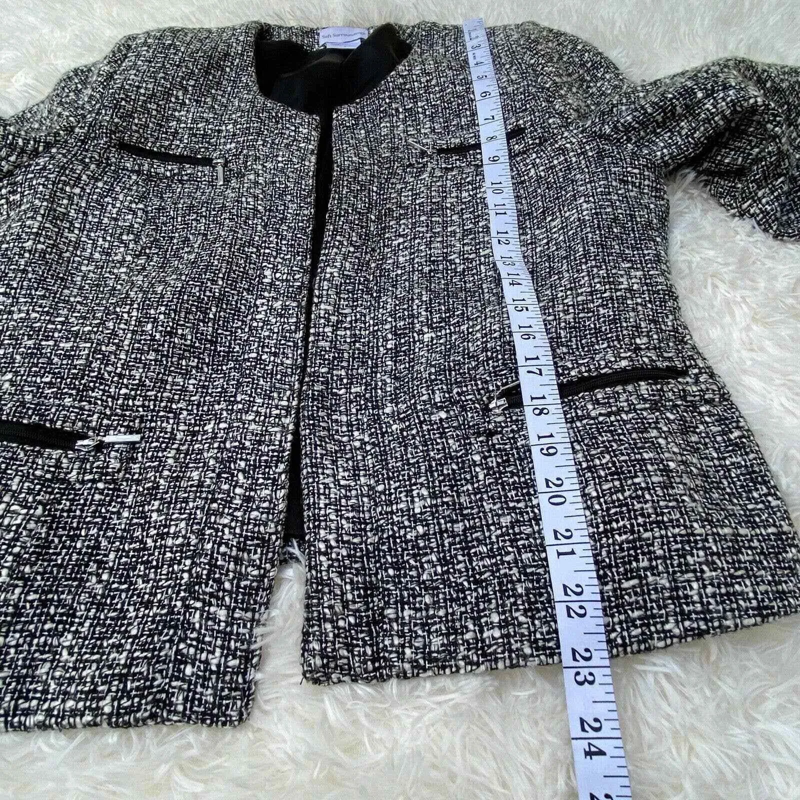 Soft Surroundings Blazer Jacket Womens Medium Gray Tweed Open Front Hook & Eye - Image 9