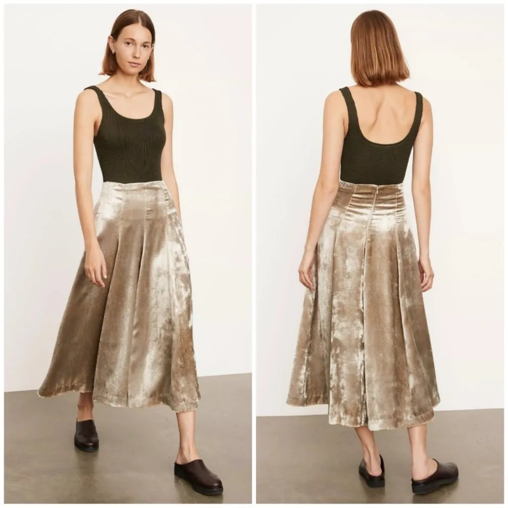 VINCE Champagne Paneled Velvet Slip Midi Skirt Size‎ 12 NWT - Image 5