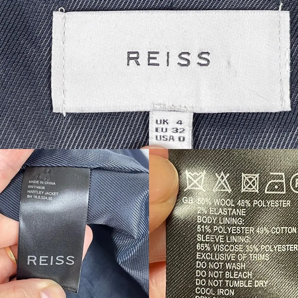 Reiss Hartley Textured Single Breasted Wool Blazer Jacket Navy Size 0 Job Office - Image 15