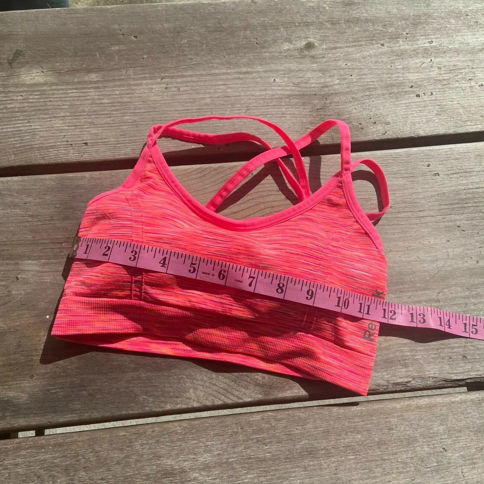 Reebok Womens Sports Bra Size‎ XS Space Dye Neon Pink Crop Top Strappy Pads - Image 6