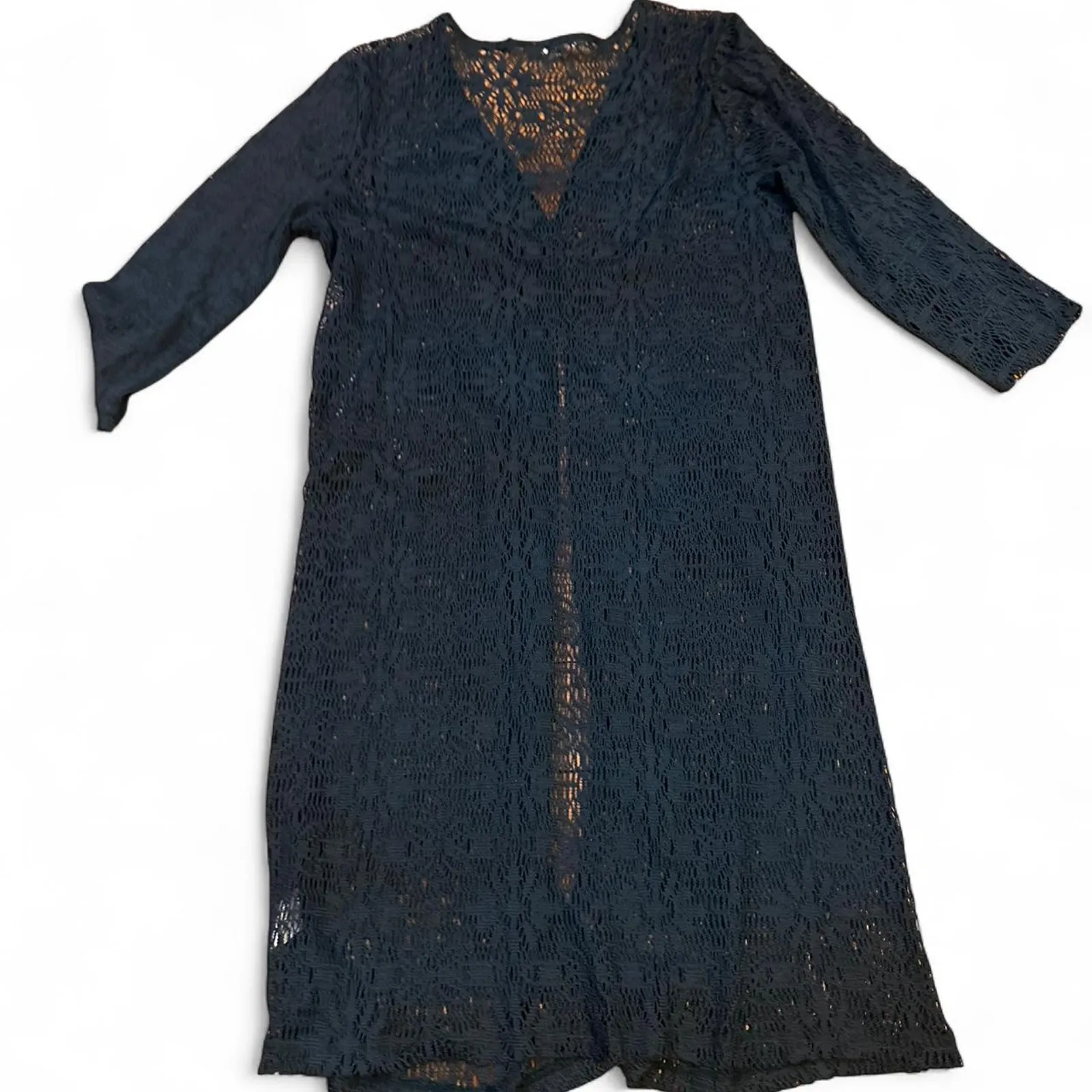 Emerald green long lace cardigan - Image 2