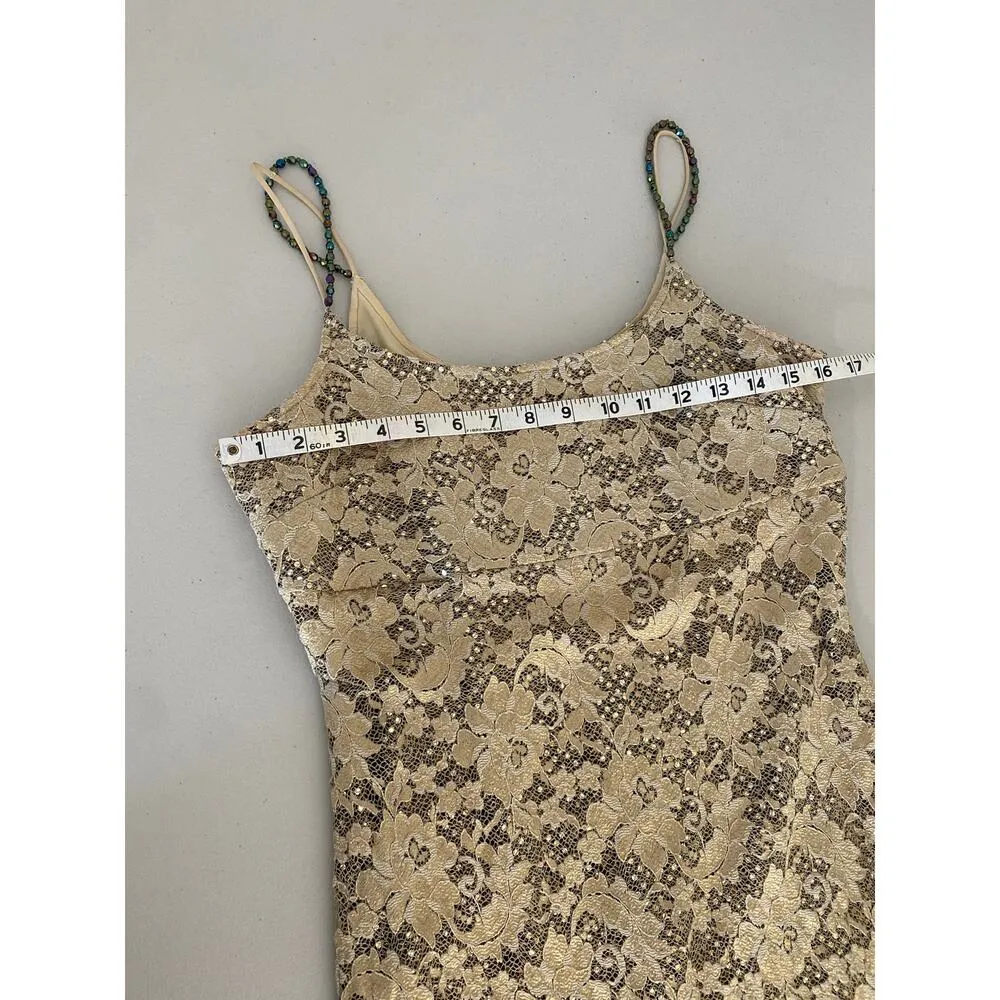 Vintage Joseph Ribkoff Gold Lace Sequin Beaded strap Formal Dress Long Gown 10 - Image 5