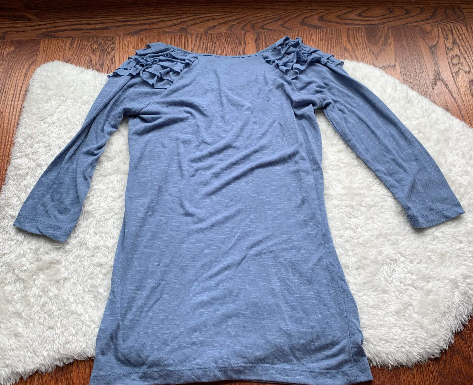 Blue Ruffle Crewneck Knit Top - Image 2