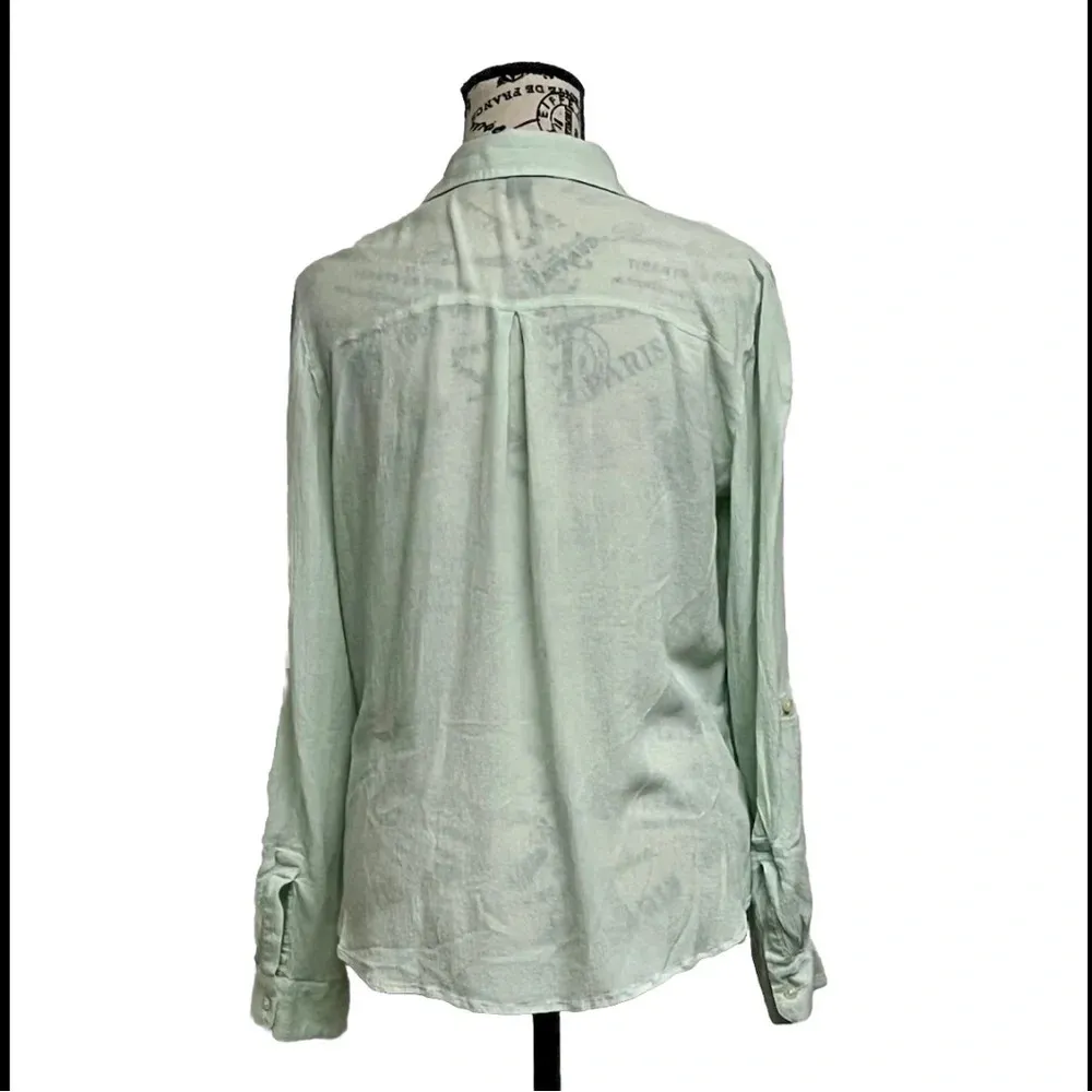 Ann Taylor Mint Green Button Up Semi Sheer Blouse Casual Modest Mature Womens S - Image 4