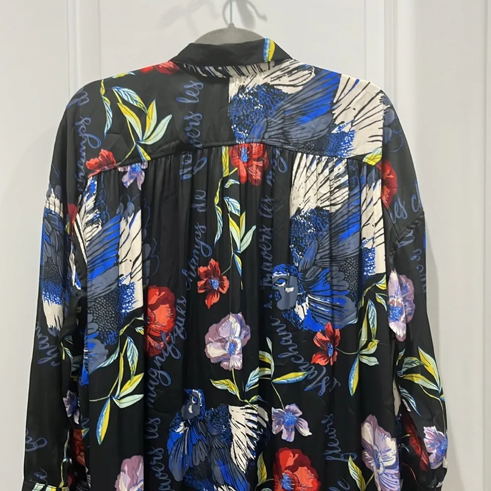 Free People Silky Nights Button Down Oversized Floral Blouse in Onyx Sz S - Image 11
