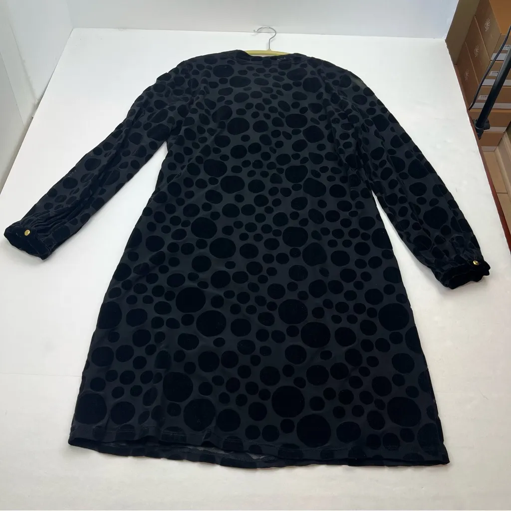 Sail To Sable Black Bow Front Velvet Polka Dot Dress Semi Sheer Womens Size 6 - Image 14