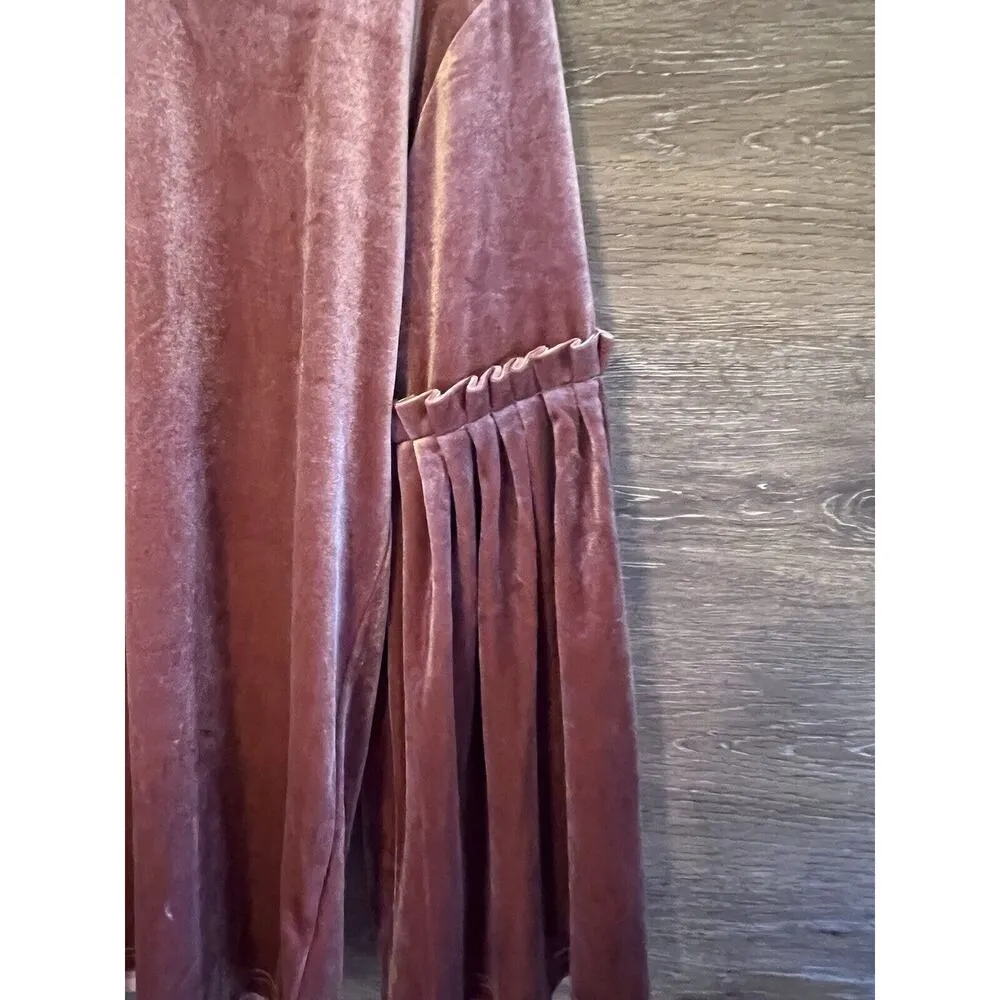 See And Be Seen Pink Shirt Velour Shimmer Flare Sleeves Tie On Back Holidays Sm - Image 5