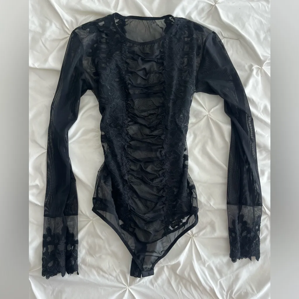 Chic Black Sheer Lace Bodysuit - Image 5