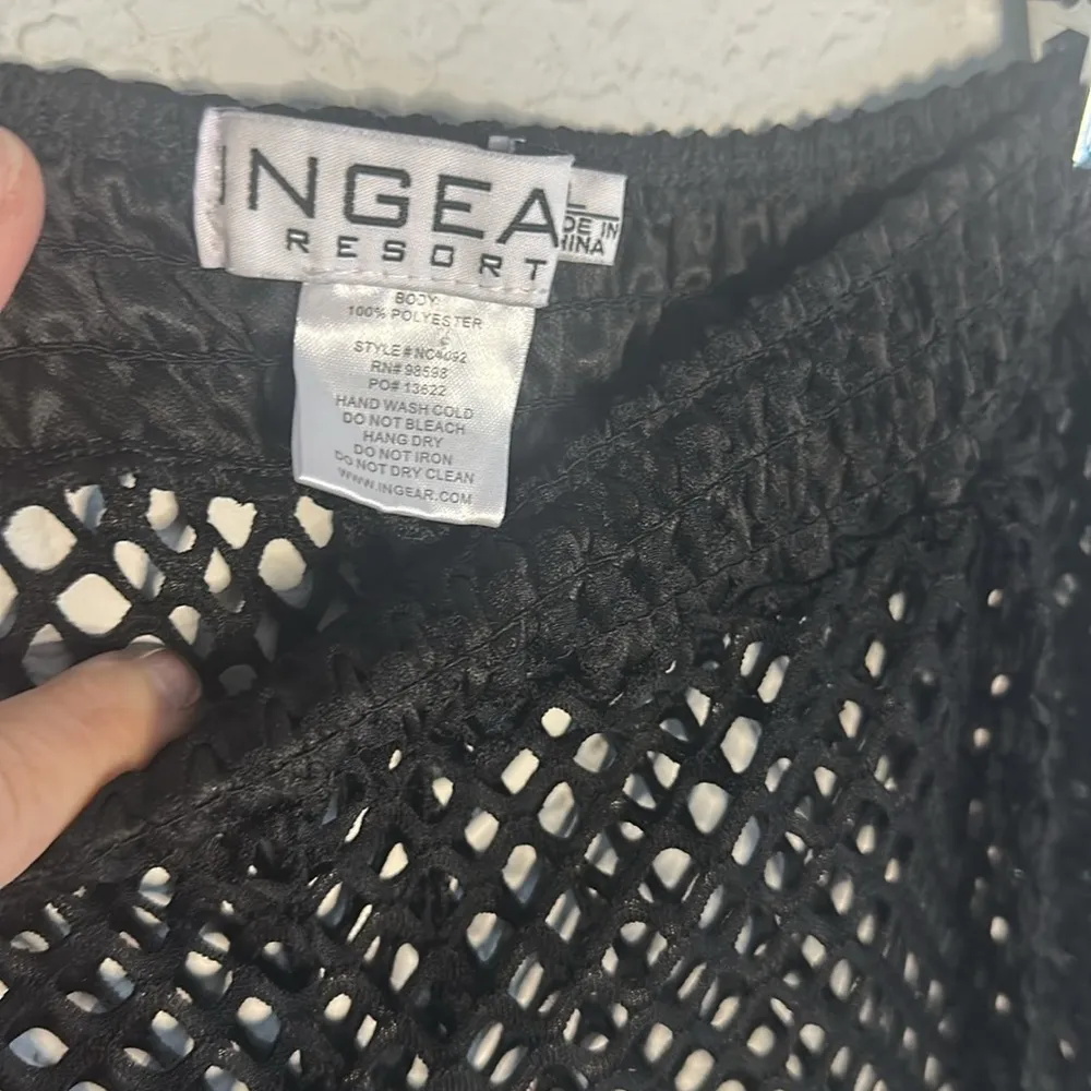 Black Mesh Beach Pants Split Resortwear Cruise Vacation Net Swim Coverup Sheer Size L - Image 4